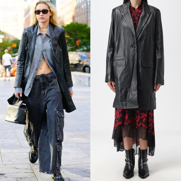 Zadig & Voltaire Monarque Black Smooth Leather Coat Jacket Womens Large
